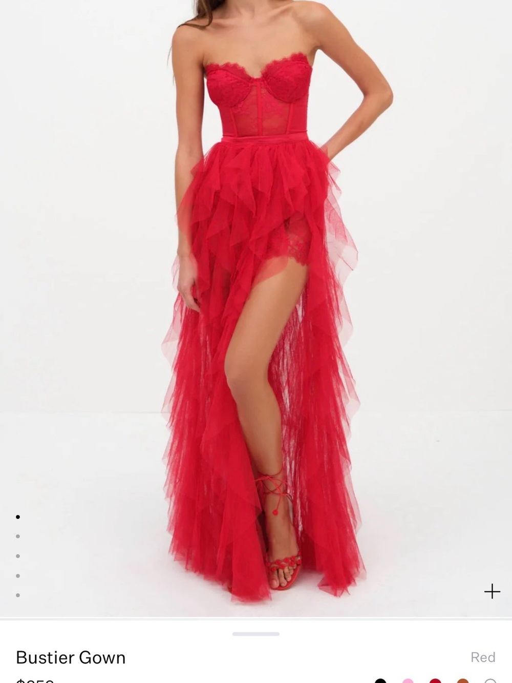 For Love & Lemons Red Strapless Bustier Tulle Gown